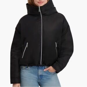 Faux Shearling Lined Hooded black bomber Jacket